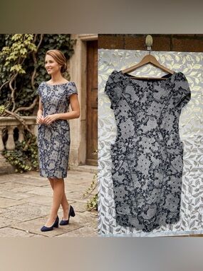 Carolina Herrera Navy Jacquard Floral Lace Dress | Quiet Luxury Coquette 10